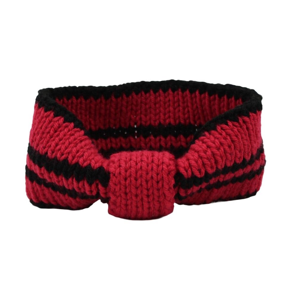 Handmade Hand Knit Striped Black Raspberry Pink Pie Sporty Acrylic Headband